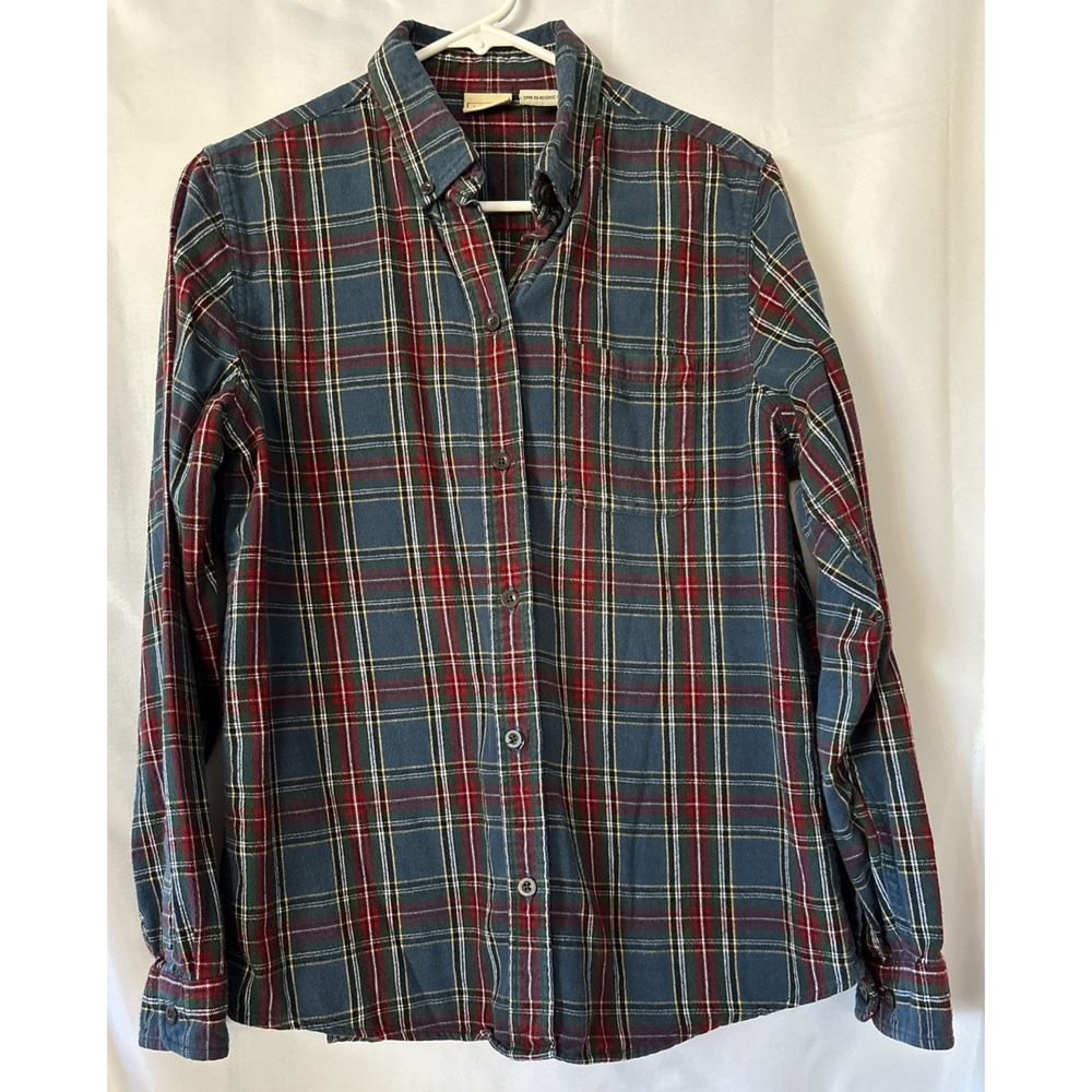 LL Bean Flannel Shirt Men's/Women's Red Blue Plaid Relax Fit Cotton Button Up S